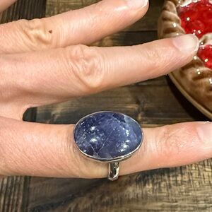 Oval purple crystal stone adjustable ring